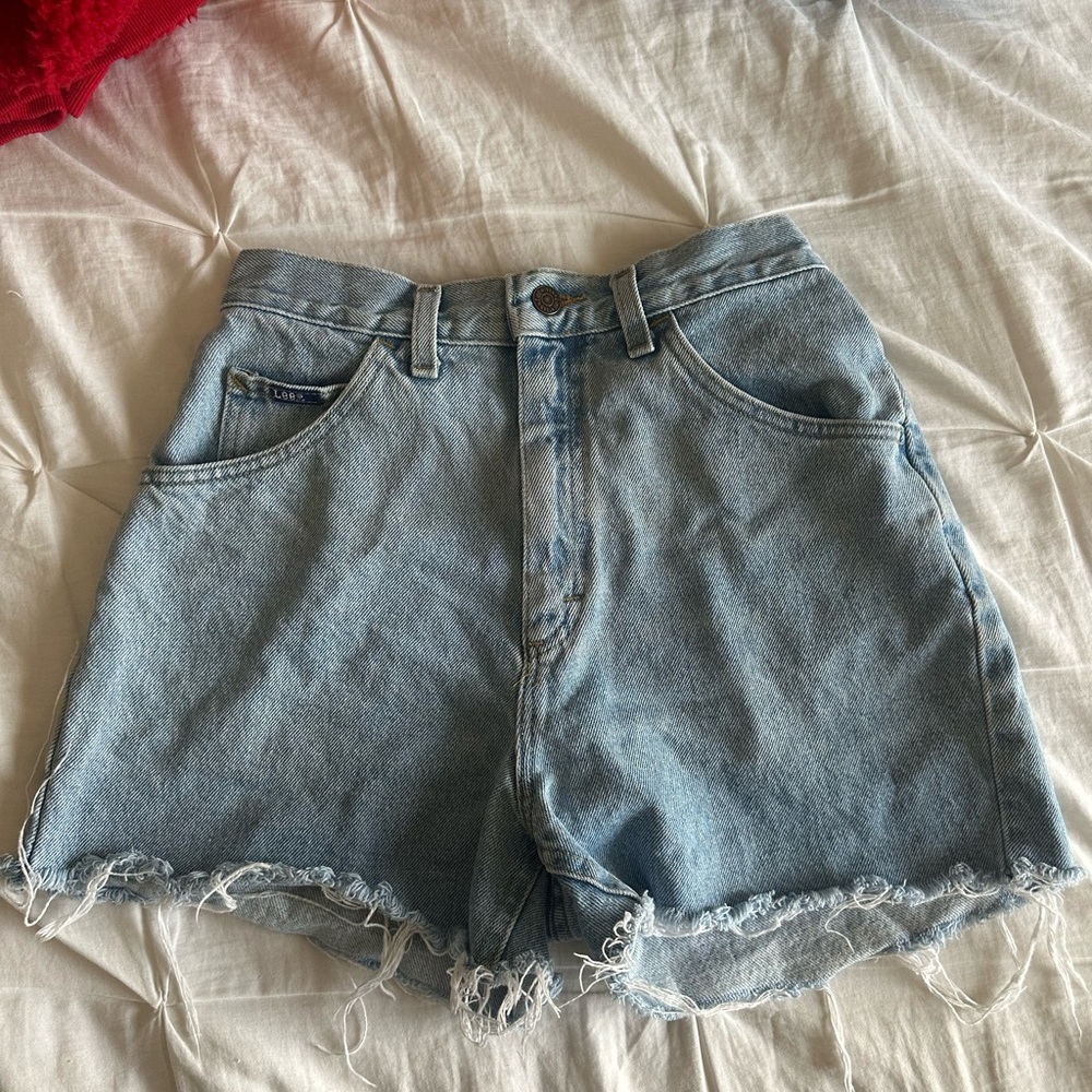 Lee Blue Jean Shorts with High-Waisted Fit and Frayed Hem
